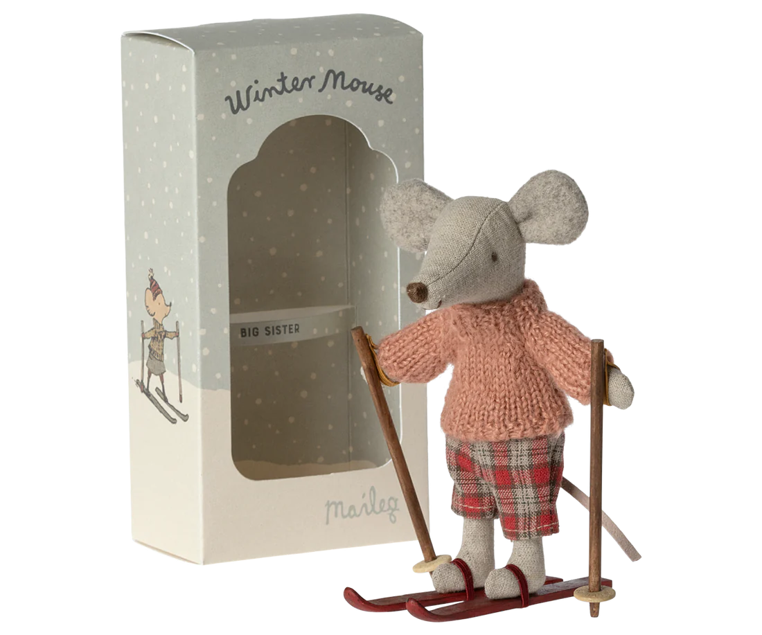 Wintermaus mit Skiset Maileg rose