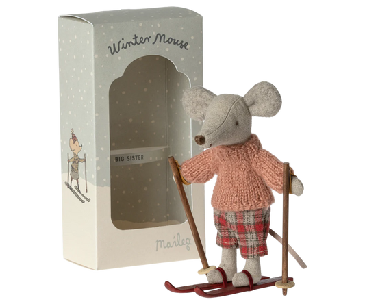 Wintermaus mit Skiset Maileg rose