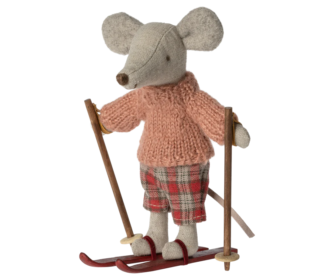 Wintermaus mit Skiset Maileg rose