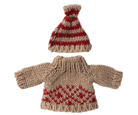 Strickpullover und Mütze Mama Maus Maileg