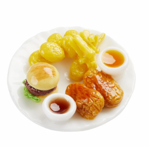 Miniatur Fast-Food-Teller mit Burger, Pommes & Chicken