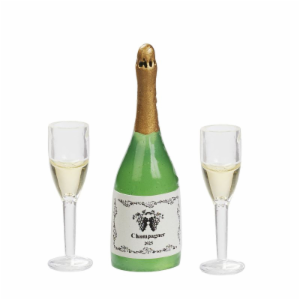 Miniatur Champagnerflasche mit 2 Gläsern – 3-teilig