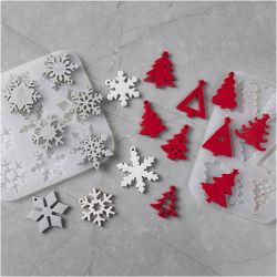 Silikonform kleine Weihnachtsmotive - Tannenbäume & Schneeflocken