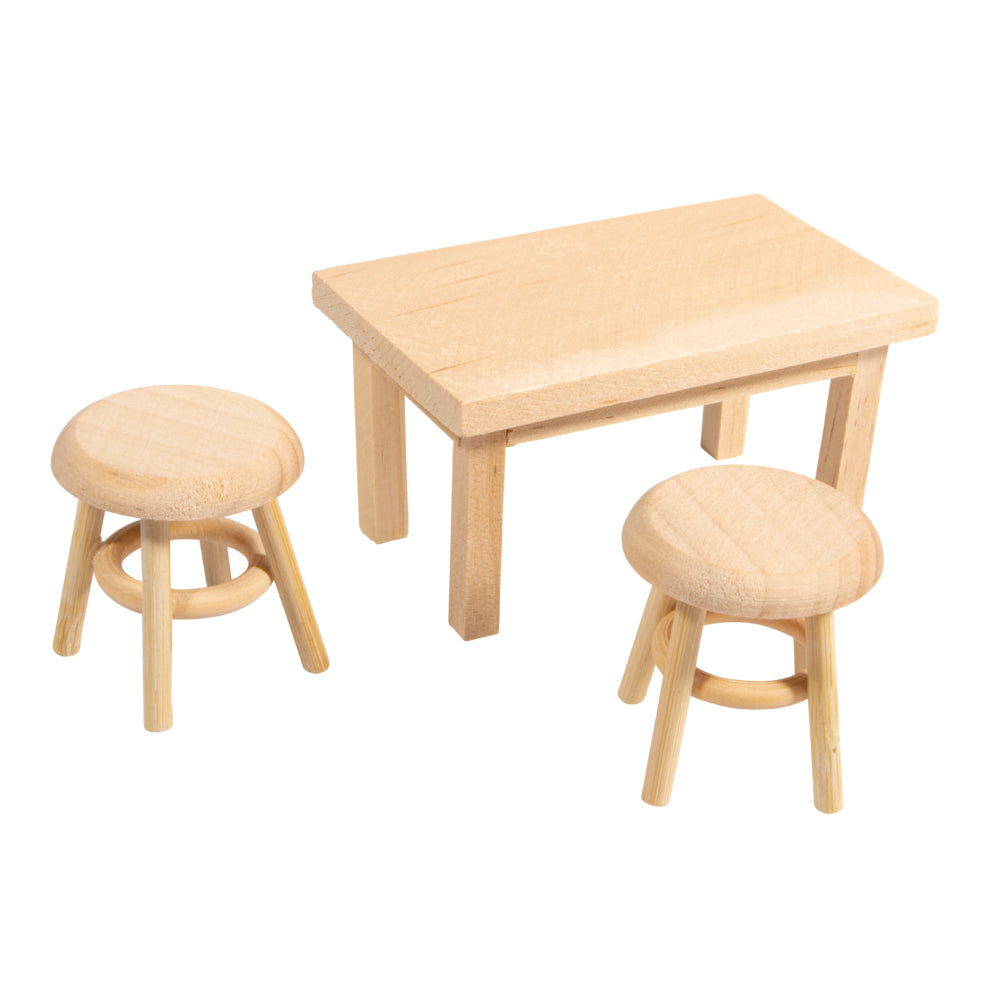 Holz Mini Tisch mit 2 Hockern Set – Basteln & Dekorieren