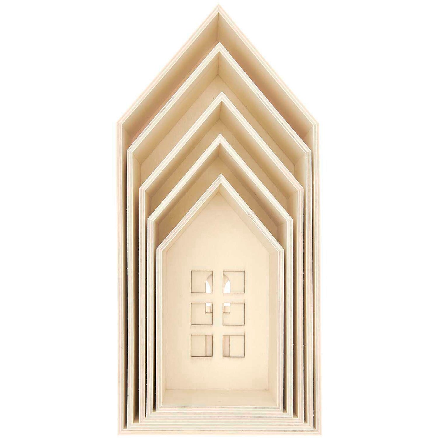 Holz-Deko-Häuser aus Holz mit Fenster 5 Stück