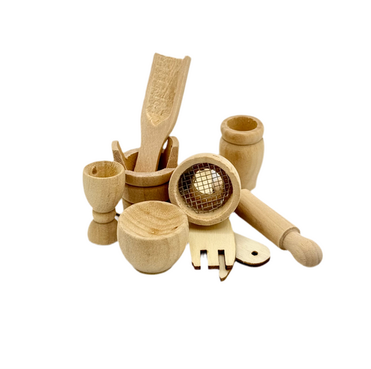 Küchenutensilien Holz Miniatur 10 Teile
