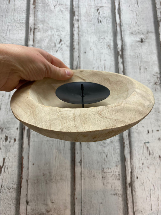 Holzschale mit Kerzenhalter