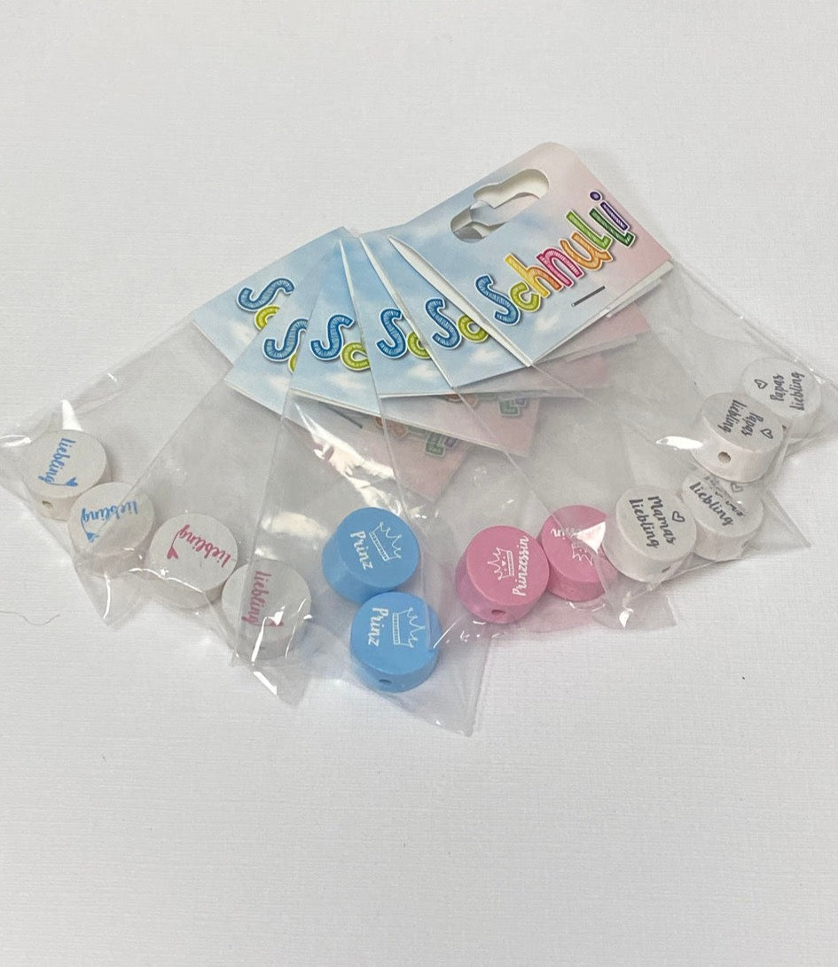 Schnulli-Holzscheiben 20 x 10 mm beschriftet