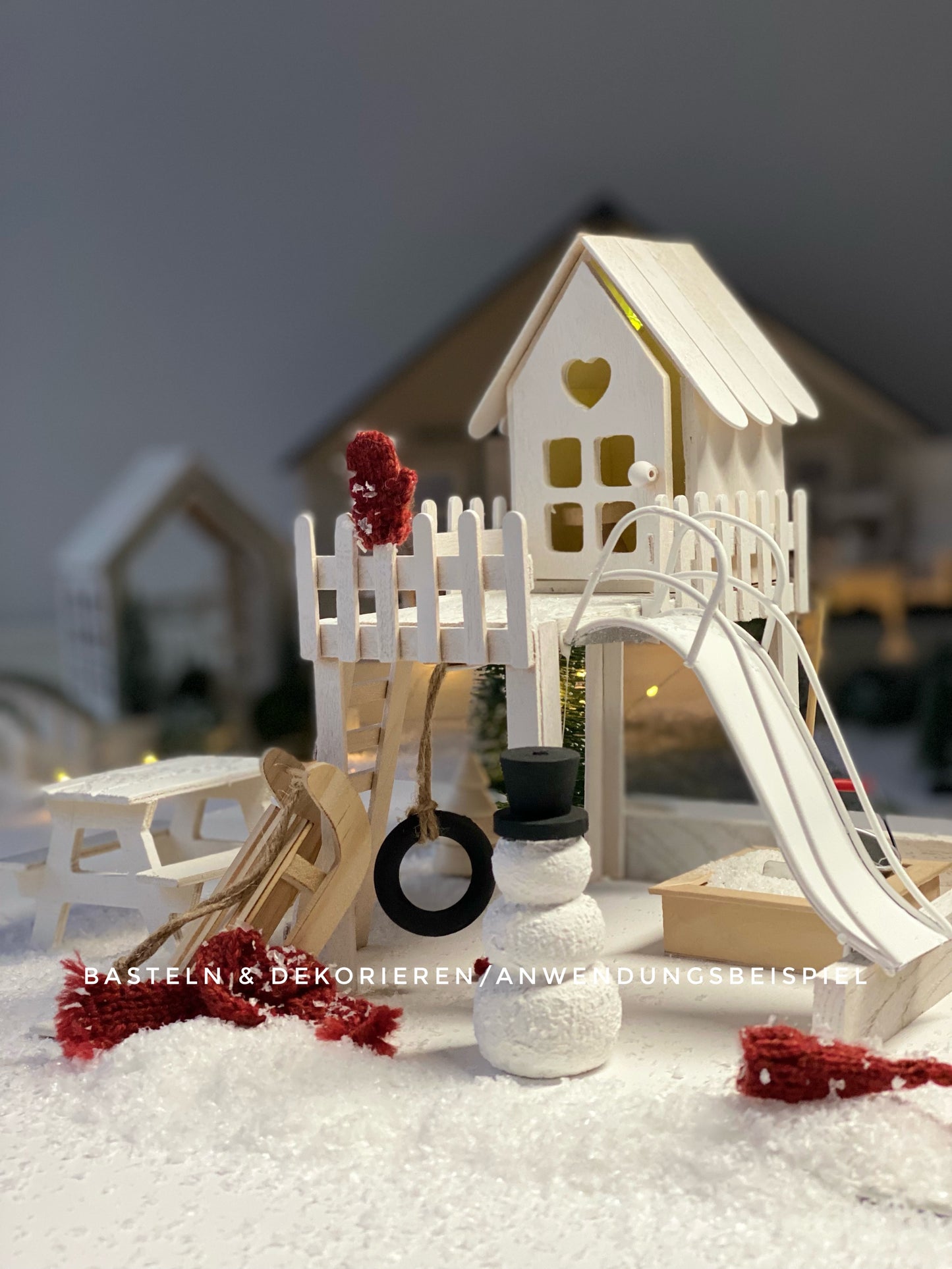 Schneemann mit Juteband Miniatur
