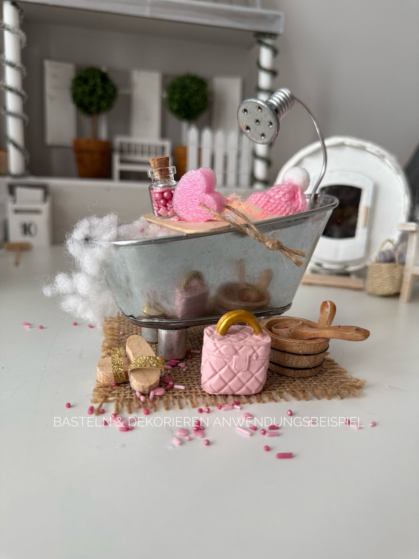 Badewanne Zink mit Zubehör Set