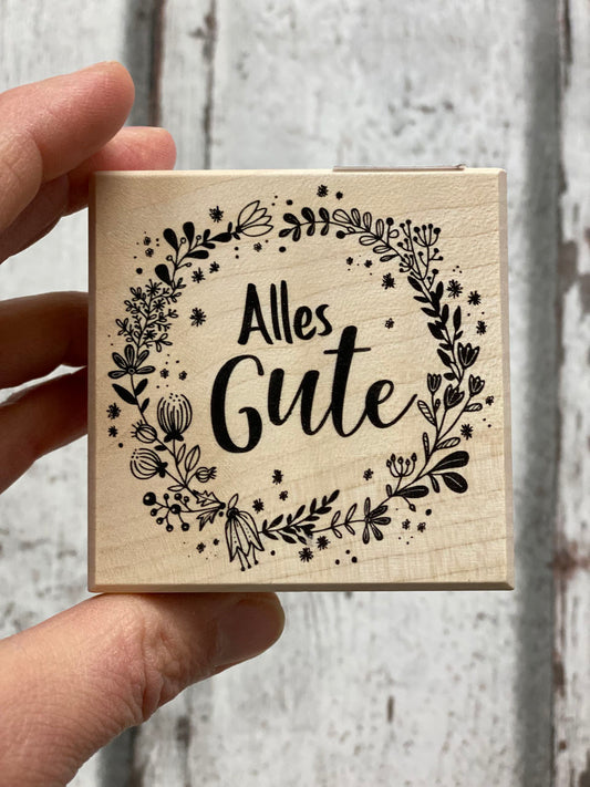 Stempel Holzblock Alles Gute mit Kranz