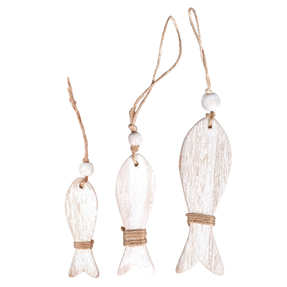 Holz-Fische zum Hängen weiß