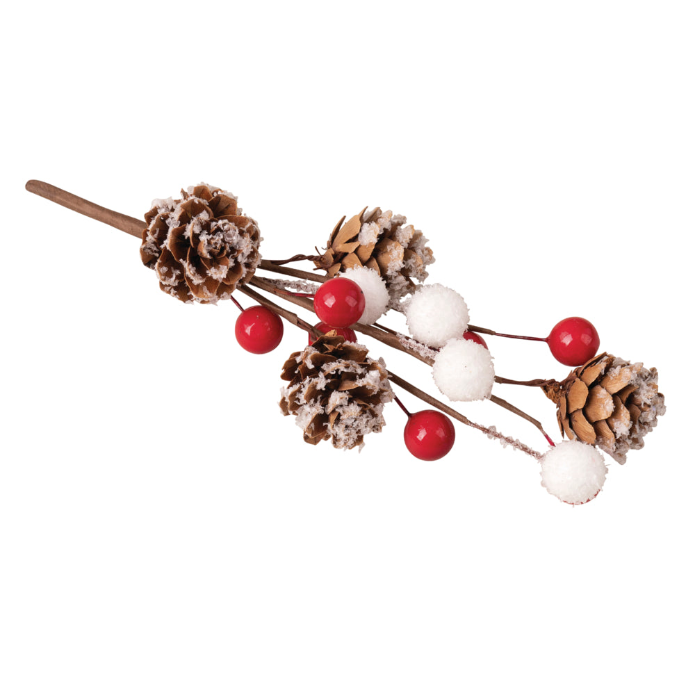 Zweig mit Beeren, Zapfen und Schneekugeln