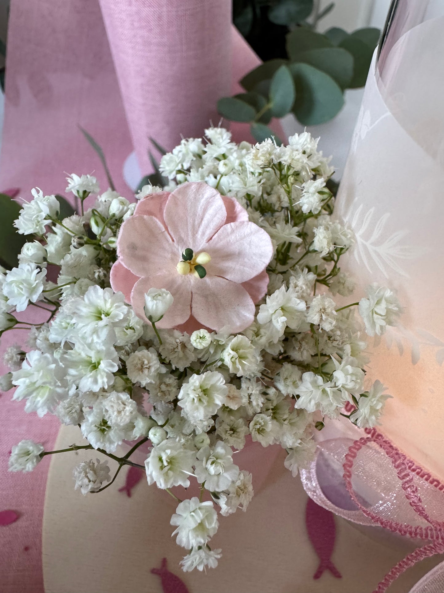 Konfirmation Tischdeko Rosé Pink Komplettset für 10 Personen – Fischmotiv, Kerzenglas, Servietten, Tischläufer, Streudeko