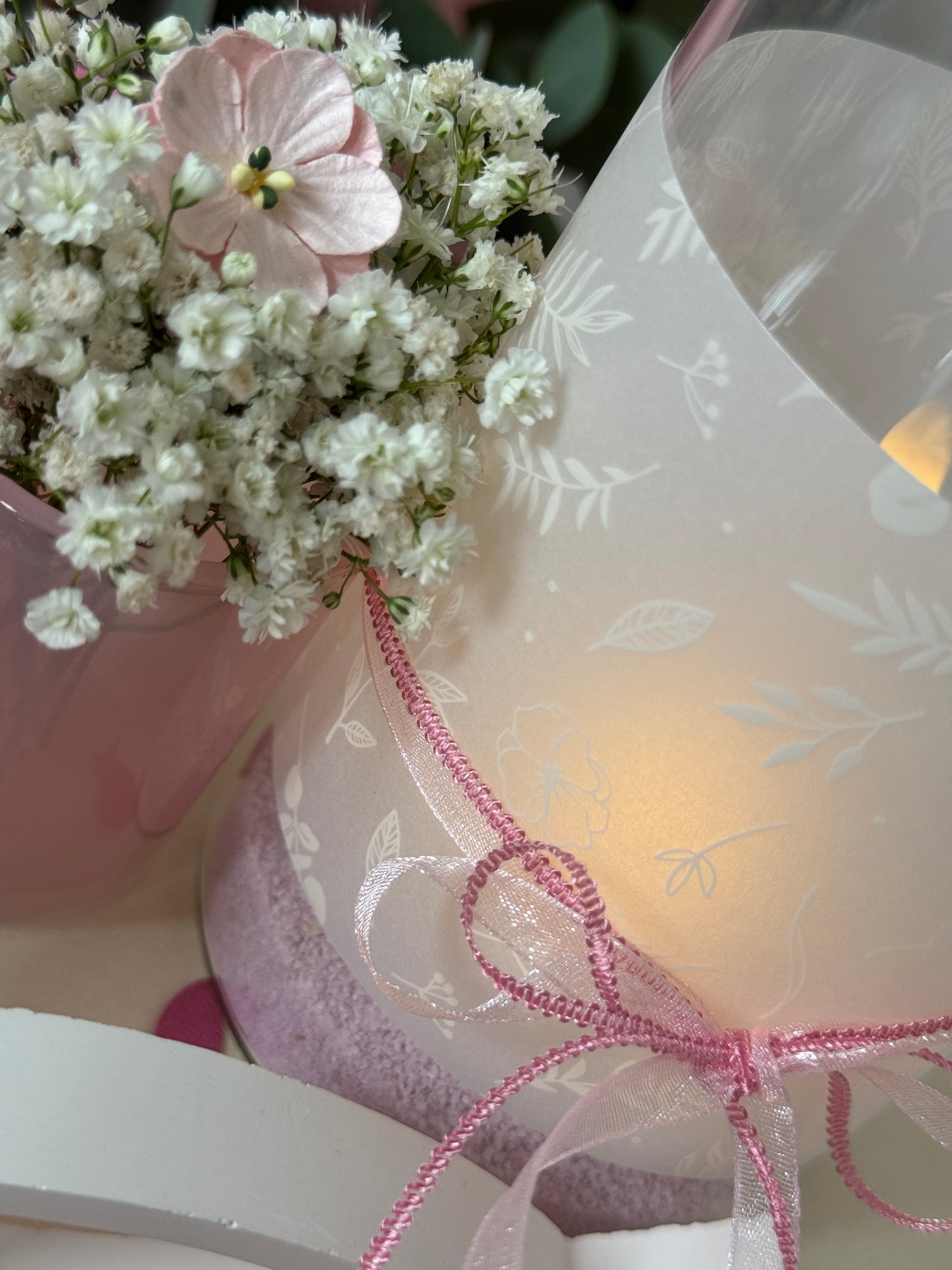 Konfirmation Tischdeko Rosé Pink Komplettset für 10 Personen – Fischmotiv, Kerzenglas, Servietten, Tischläufer, Streudeko