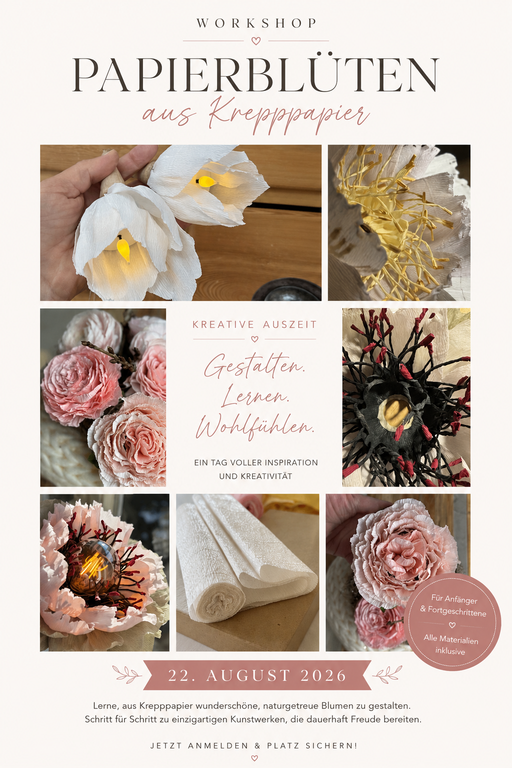 Workshop Papierblüten aus Krepppapier – 22. August 2026 | 10:00 Uhr