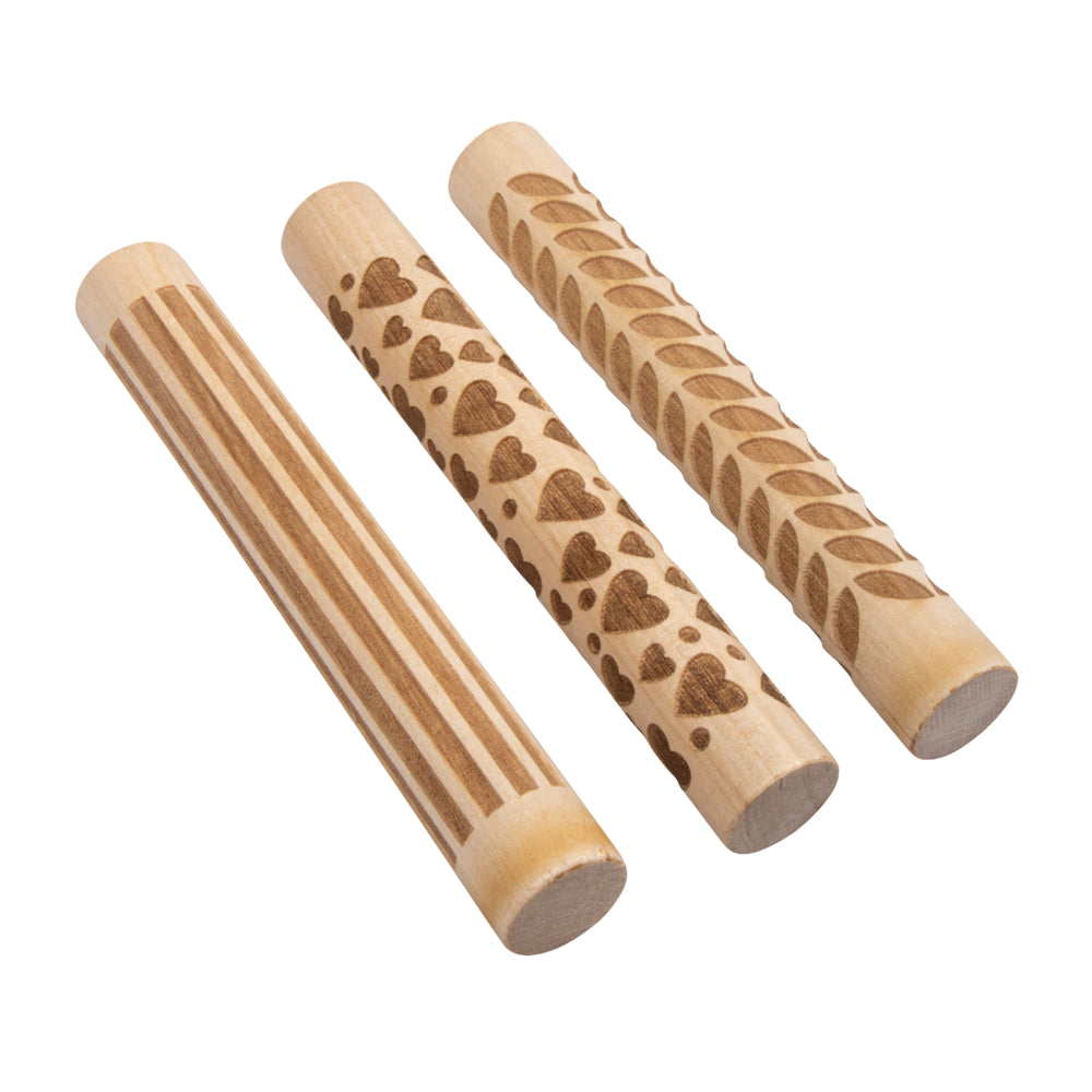 Motivmuster Roller Love -3-teiliges Set Holzroller für Modelliermasse und Fimo