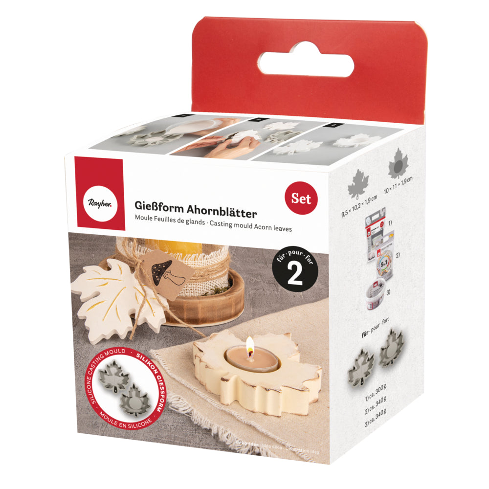 Silikon-Gießform Ahornblätter – 2er-Set mit Teelichthalter für Resin & Gießmasse