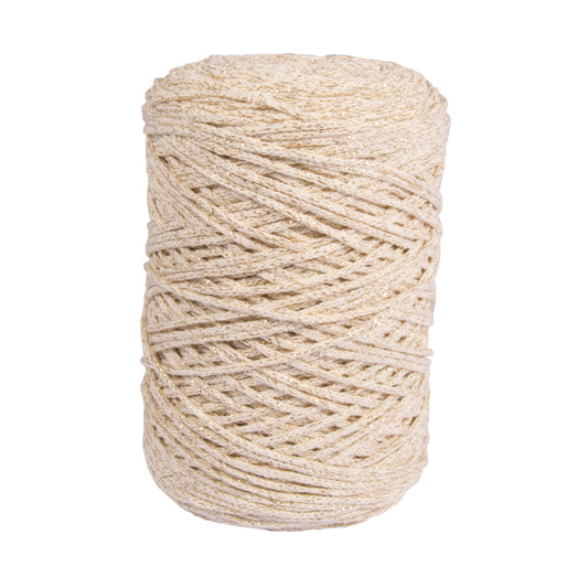 Makramee-Garn mit Goldfaden 2 mm, elfenbein