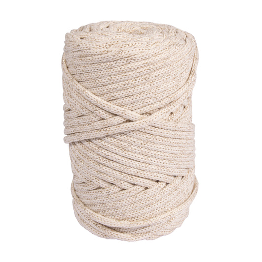Makramee-Garn mit Goldfaden 4 mm, elfenbein