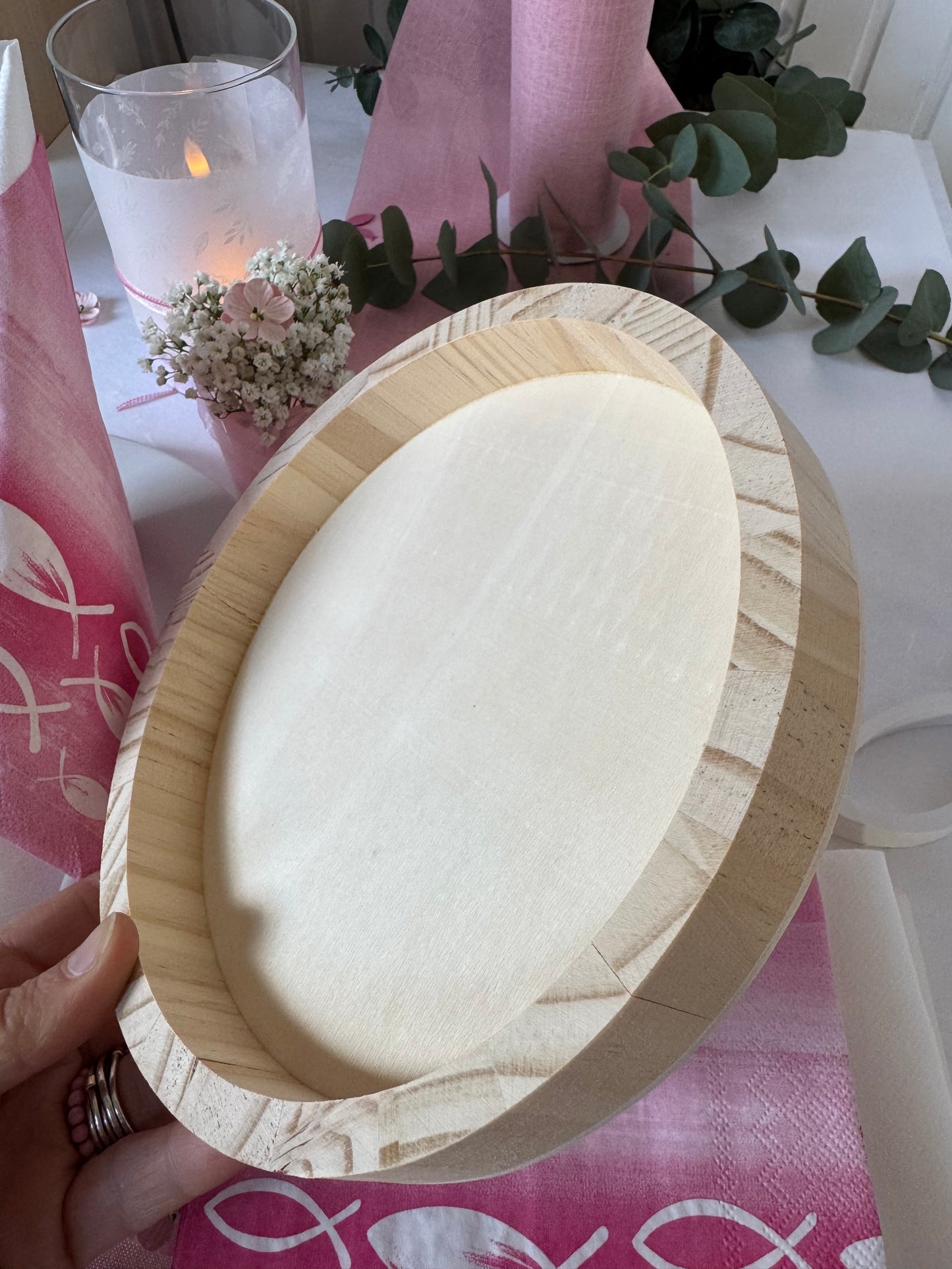 Konfirmation Tischdeko Rosé Pink Komplettset für 10 Personen – Fischmotiv, Kerzenglas, Servietten, Tischläufer, Streudeko
