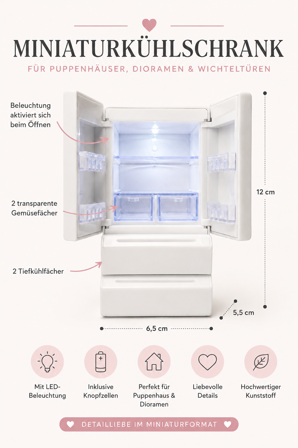 Miniaturkühlschrank mit Beleuchtung & Gefrierfächern