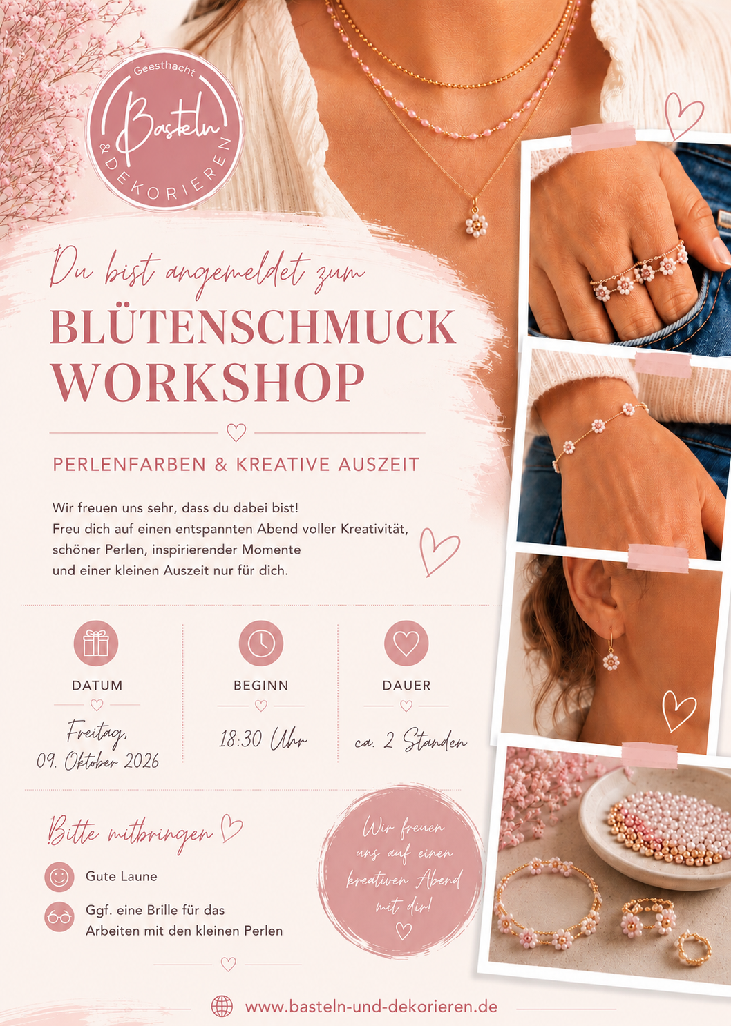 Blütenschmuck Workshop - Perlen, Farben & kreative Auszeit / 09.10.2026