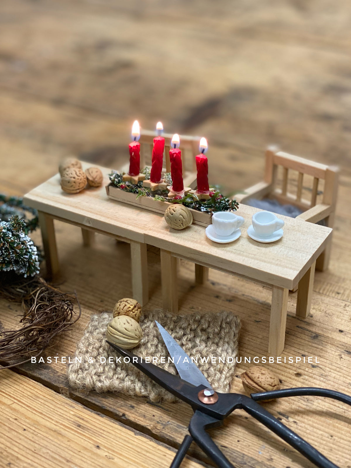 Holz Mini Tisch mit 2 Hockern Set – Basteln & Dekorieren