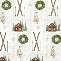 Papierservietten „Nordic Winter Collage“ – Winter & Ski | 33 × 33 cm