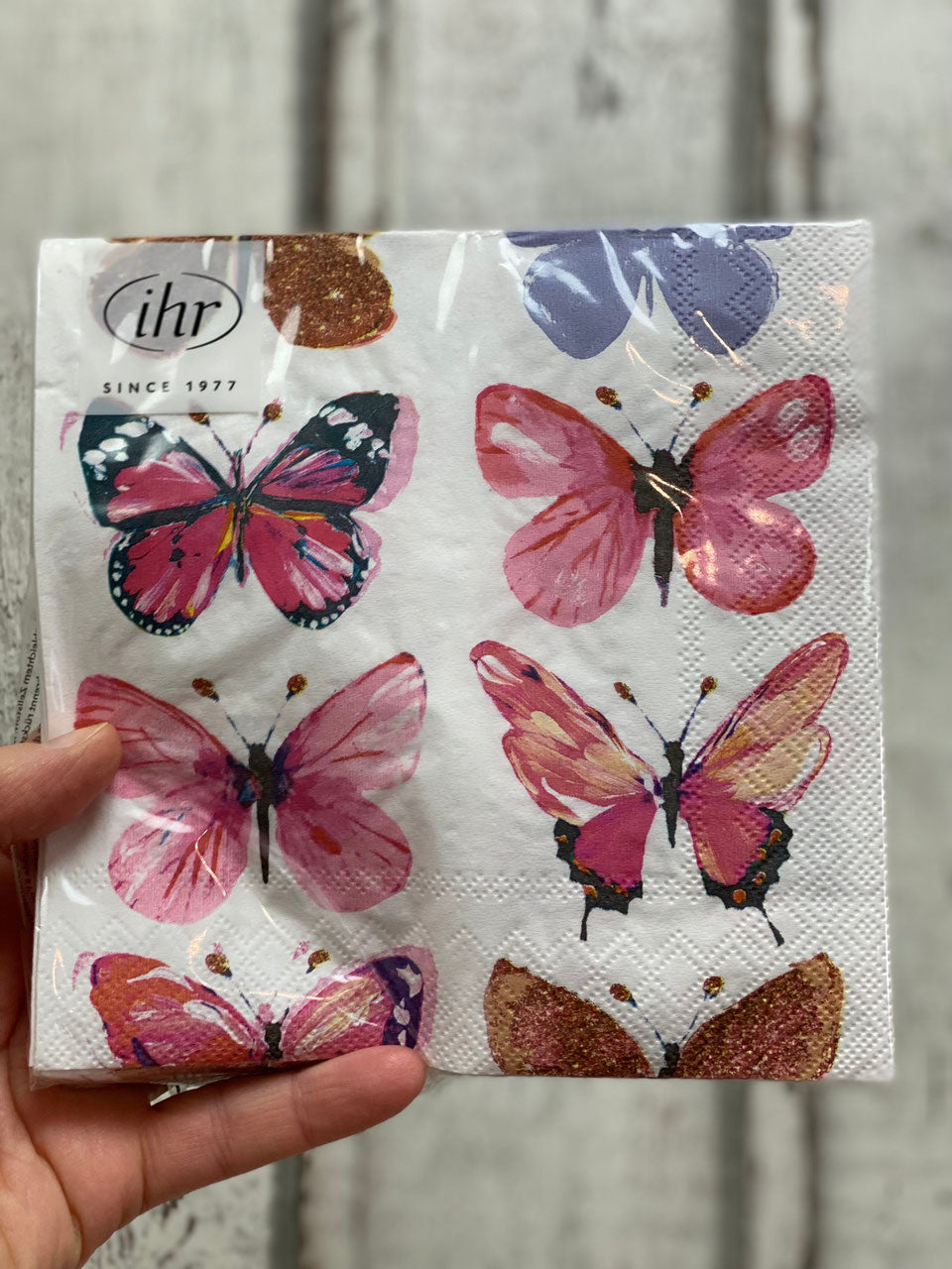 Serviette Nathalie pink mit Schmetterlingen