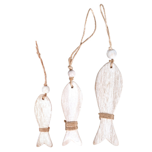 Holz-Fische zum Hängen weiß