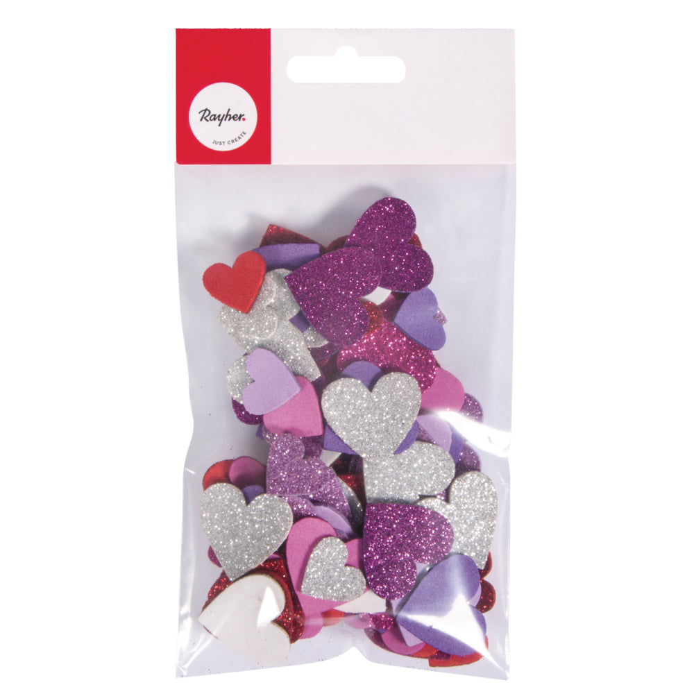 Moosgummi Herzen Glitter, 2+3cm ø