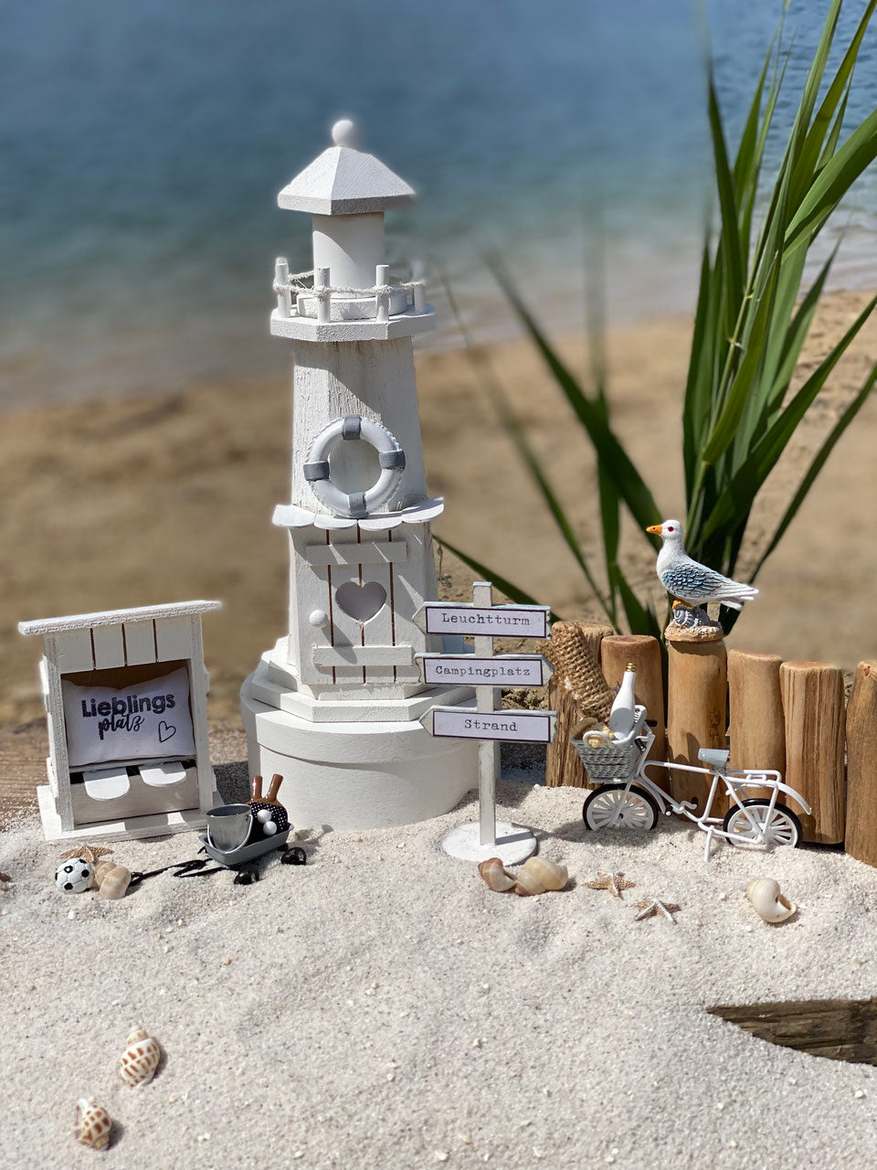 Kreativpaket Wichtelleuchtturm mit Strandkorb